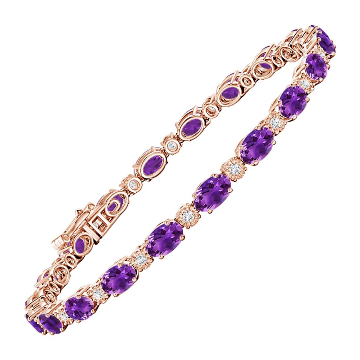 Bracciale tennis con ametista ovale Nature 8ct e diamanti in oro rosa 14K