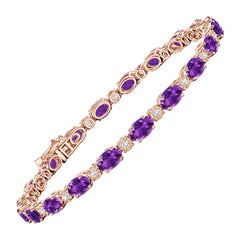 Pulsera de tenis de amatista natural ovalada de 8 ct con diamantes en oro rosa de 14 quilates