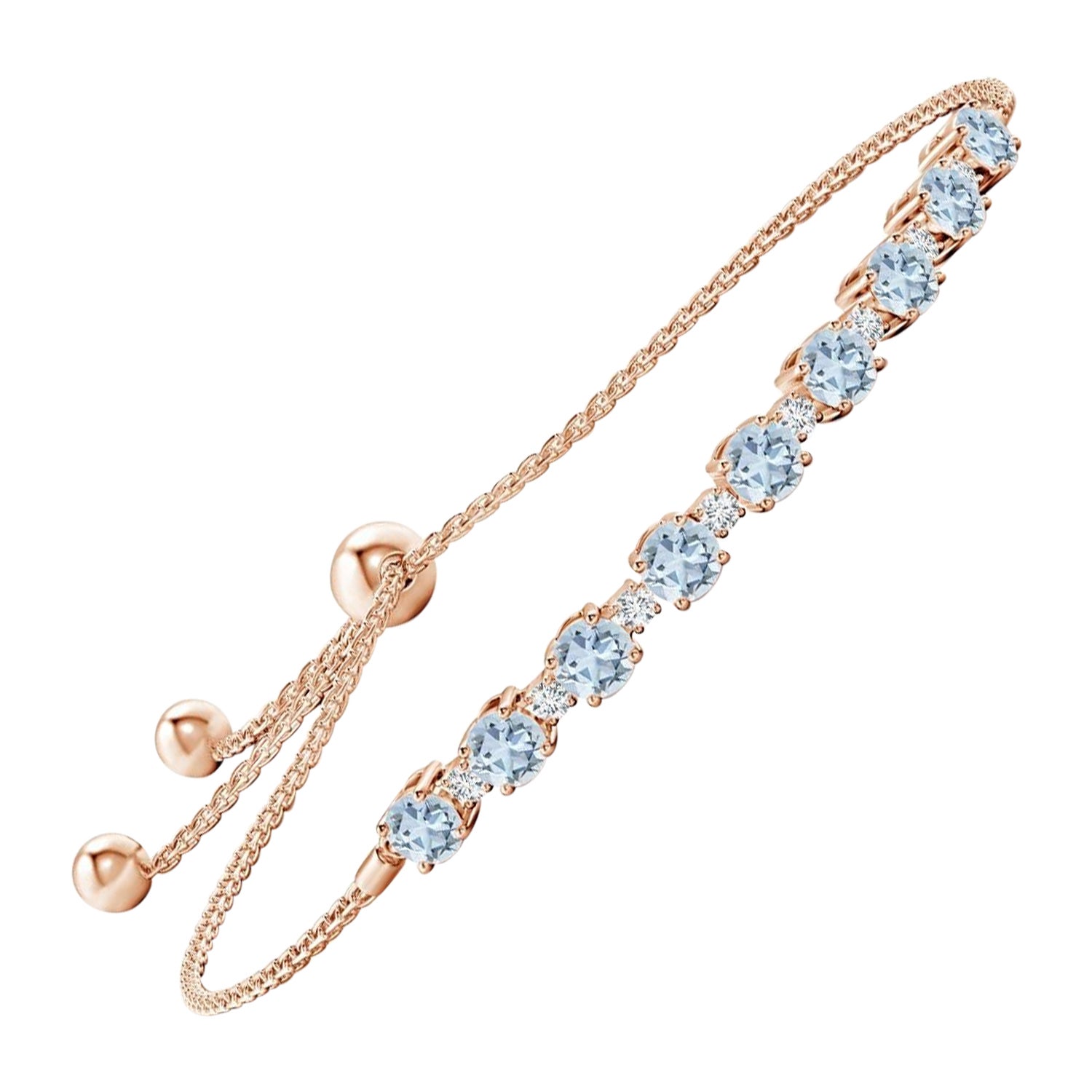 Bracelet tennis en or rose 14 carats, aigue-marine naturelle de 1,8 carat et diamants