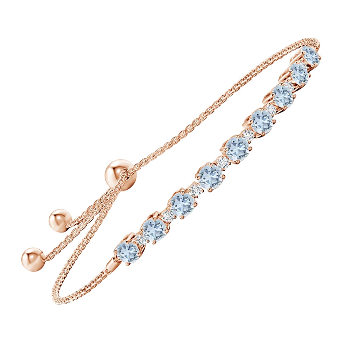 Bracciale tennis con acquamarina naturale e diamanti da 1,8 carati in oro rosa 14 carati