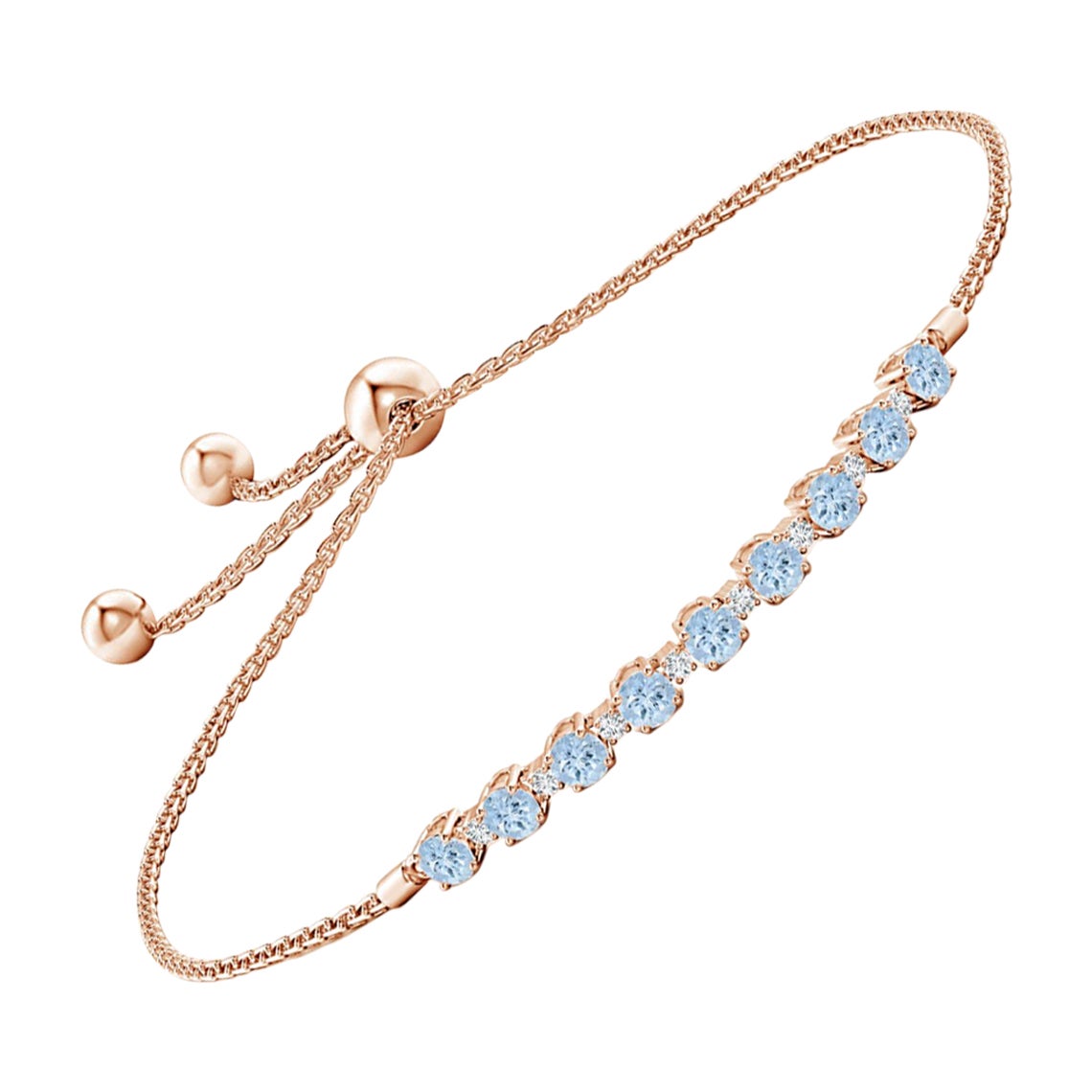 Bracciale tennis con acquamarina naturale e diamanti da 0,90 carati in oro rosa 14 carati