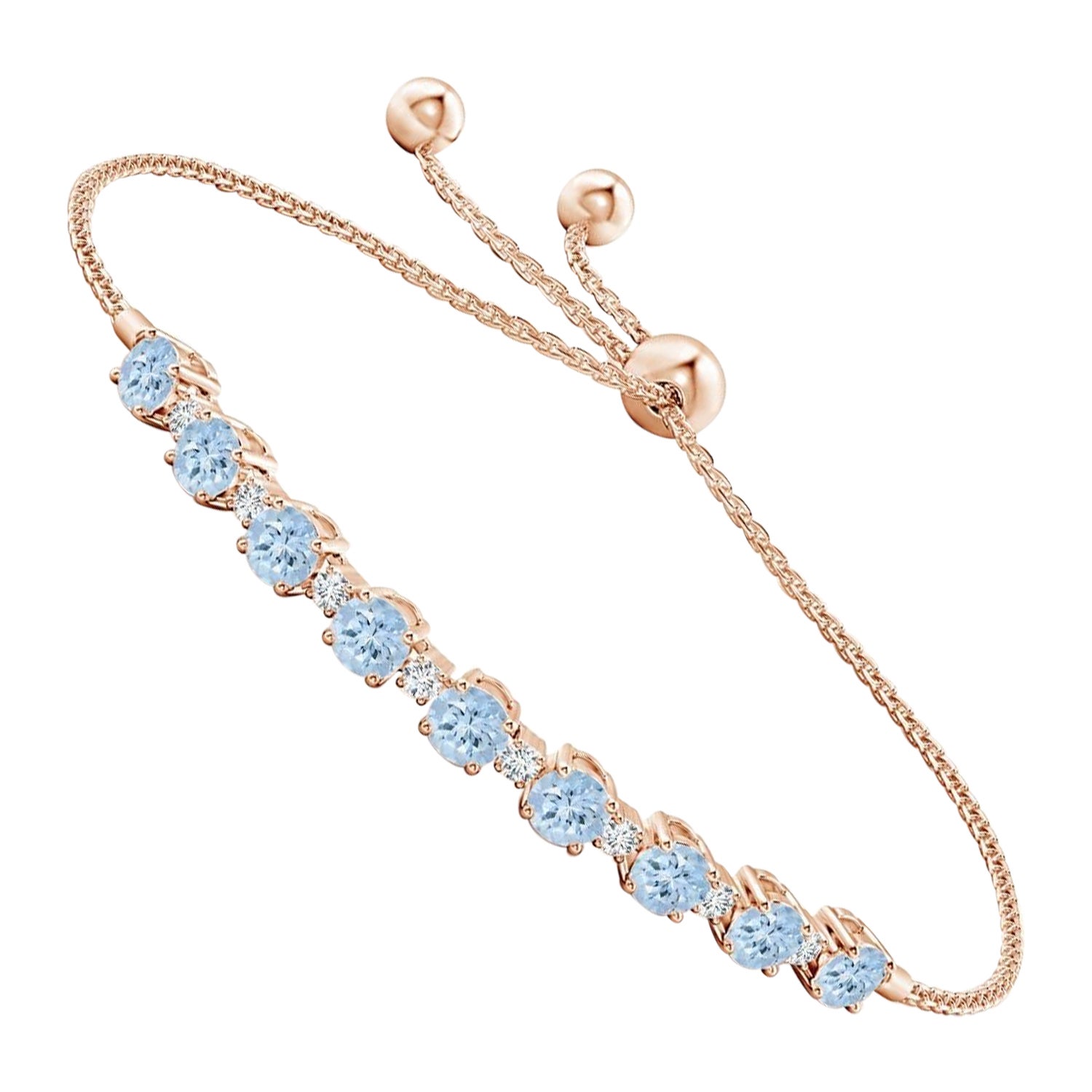 Bracelet tennis en or rose 14 carats, aigue-marine naturelle de 1,8 carat et diamants en vente