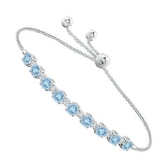 Bracelet tennis en or blanc 14 carats, aigue-marine naturelle de 1,8 carat et diamants