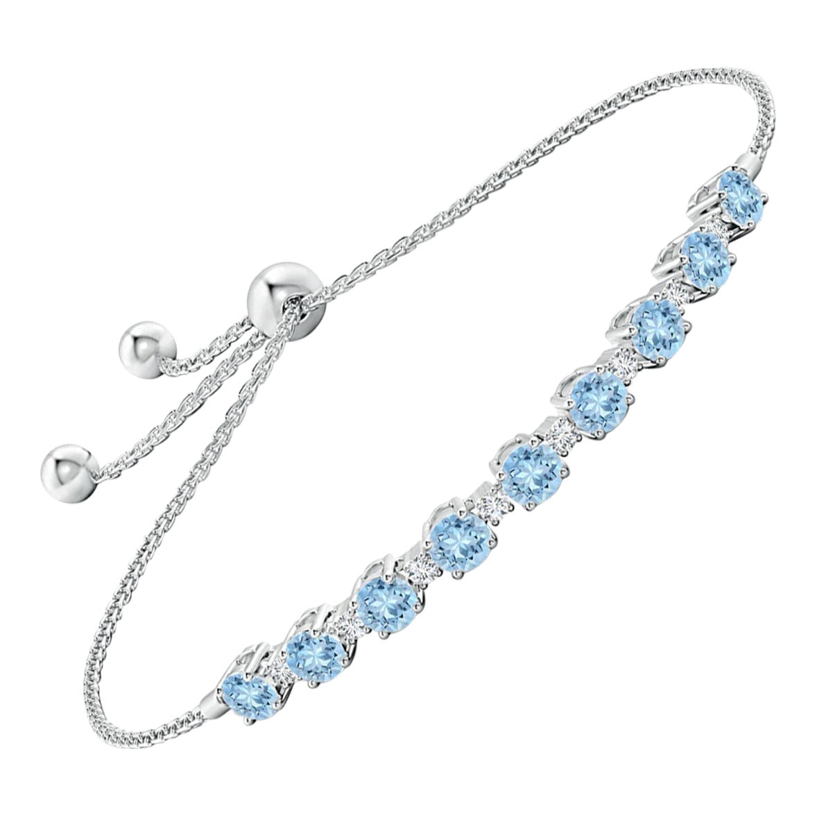 Bracciale tennis con acquamarina naturale da 1,8 carati e diamanti in oro bianco 14 carati
