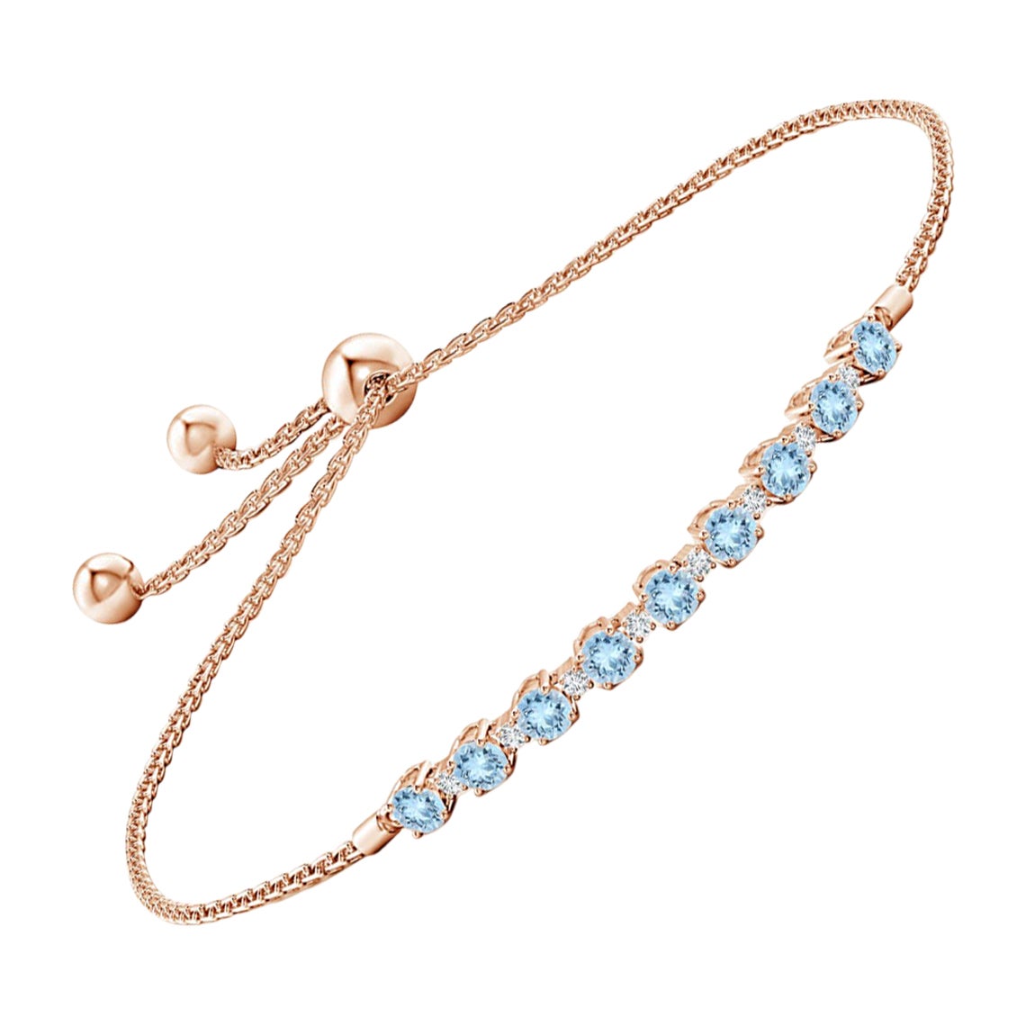 Bracciale tennis con acquamarina naturale e diamanti da 0,90 carati in oro rosa 14 carati in vendita
