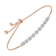 Natural 0.90ct Aquamarine and Diamond Tennis Bracelet in 14K Rose Gold