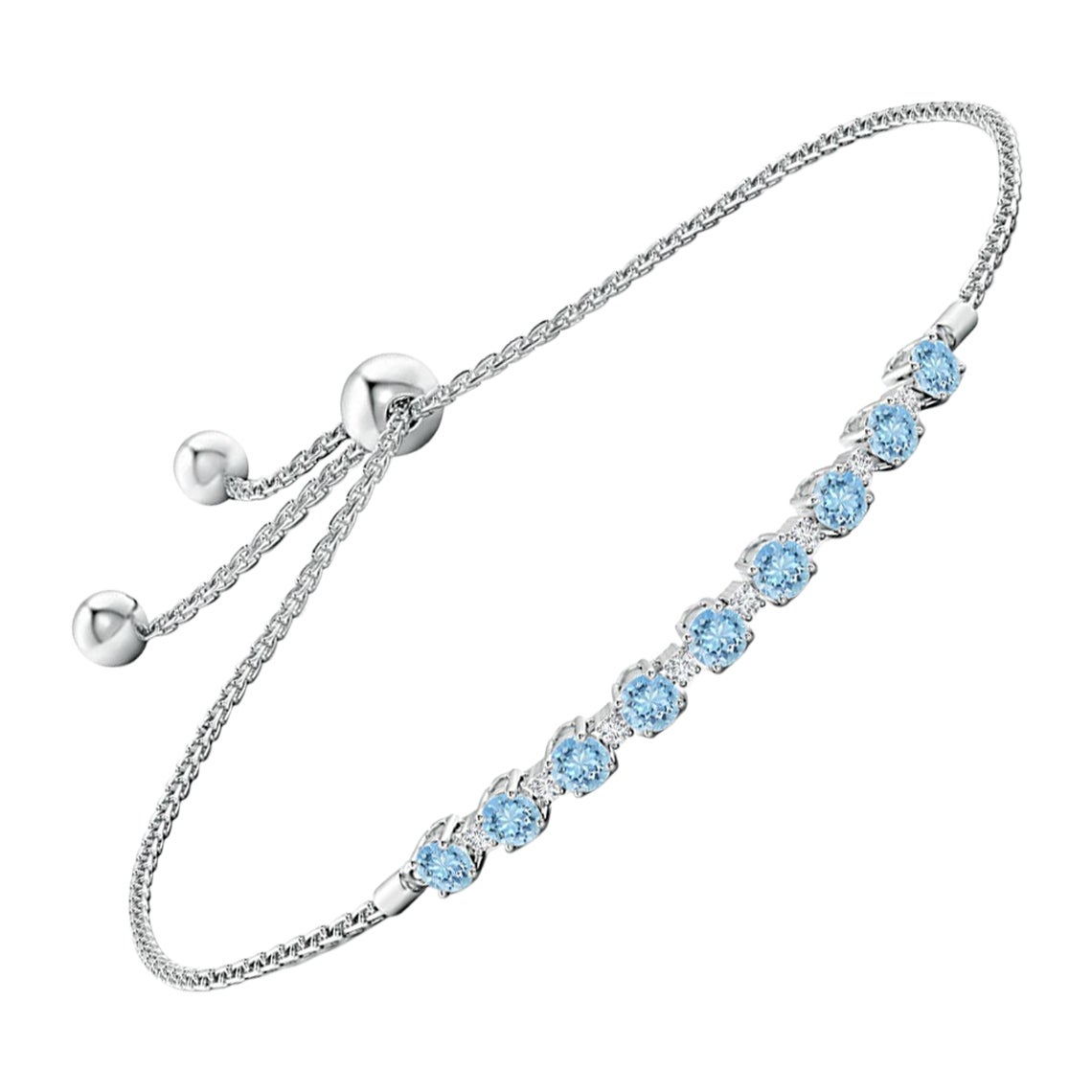 Bracciale tennis con acquamarina naturale da 0,90 ct e diamanti in oro bianco 14 carati in vendita