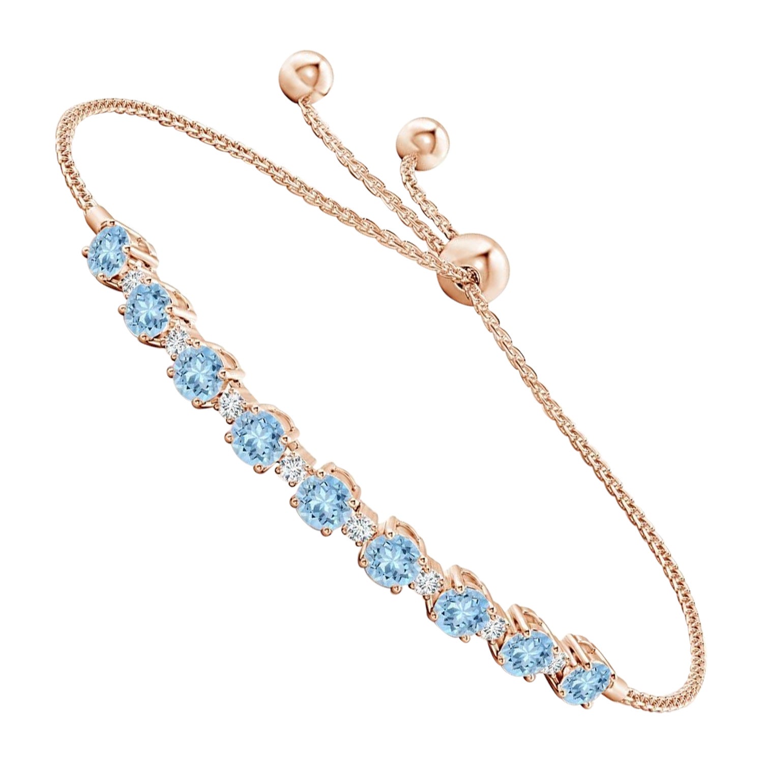 Bracelet tennis en or rose 14 carats, aigue-marine naturelle de 1,8 carat et diamants en vente