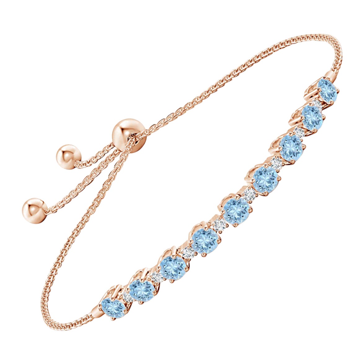 Bracciale tennis con acquamarina naturale e diamanti da 1,8 carati in oro rosa 14 carati