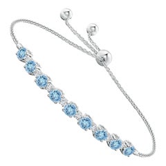 Bracelet tennis en or blanc 14 carats, aigue-marine naturelle de 1,8 carat et diamants