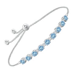 Pulsera de tenis de oro blanco de 14 quilates con aguamarina natural de 1,8 quilates y diamantes