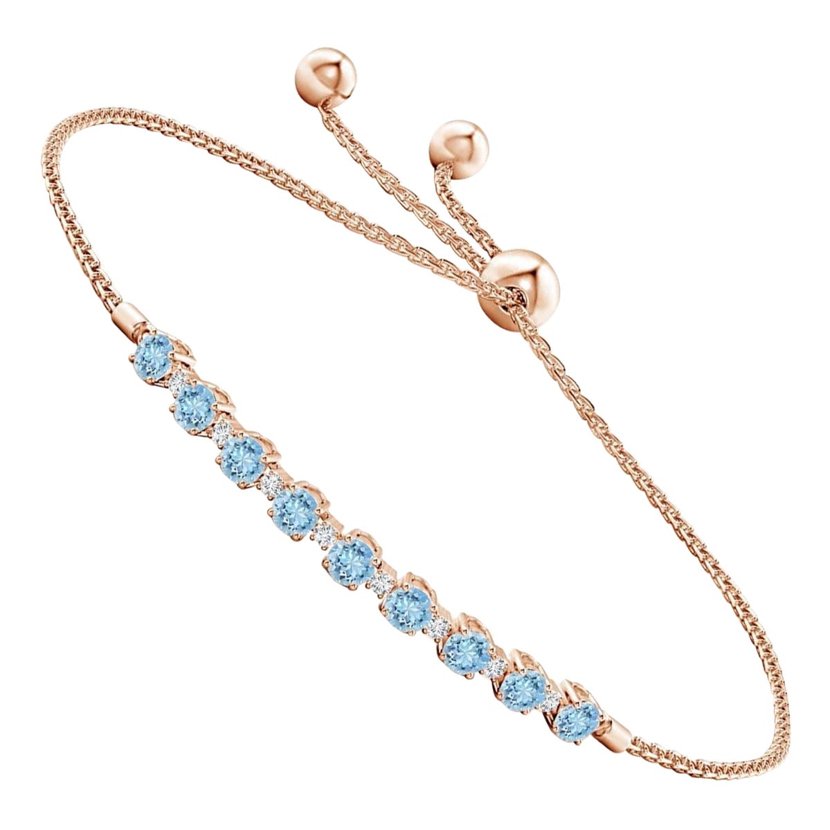 Bracelet tennis en or rose 14 carats avec aigue-marine naturelle de 0,90 carat et diamants en vente