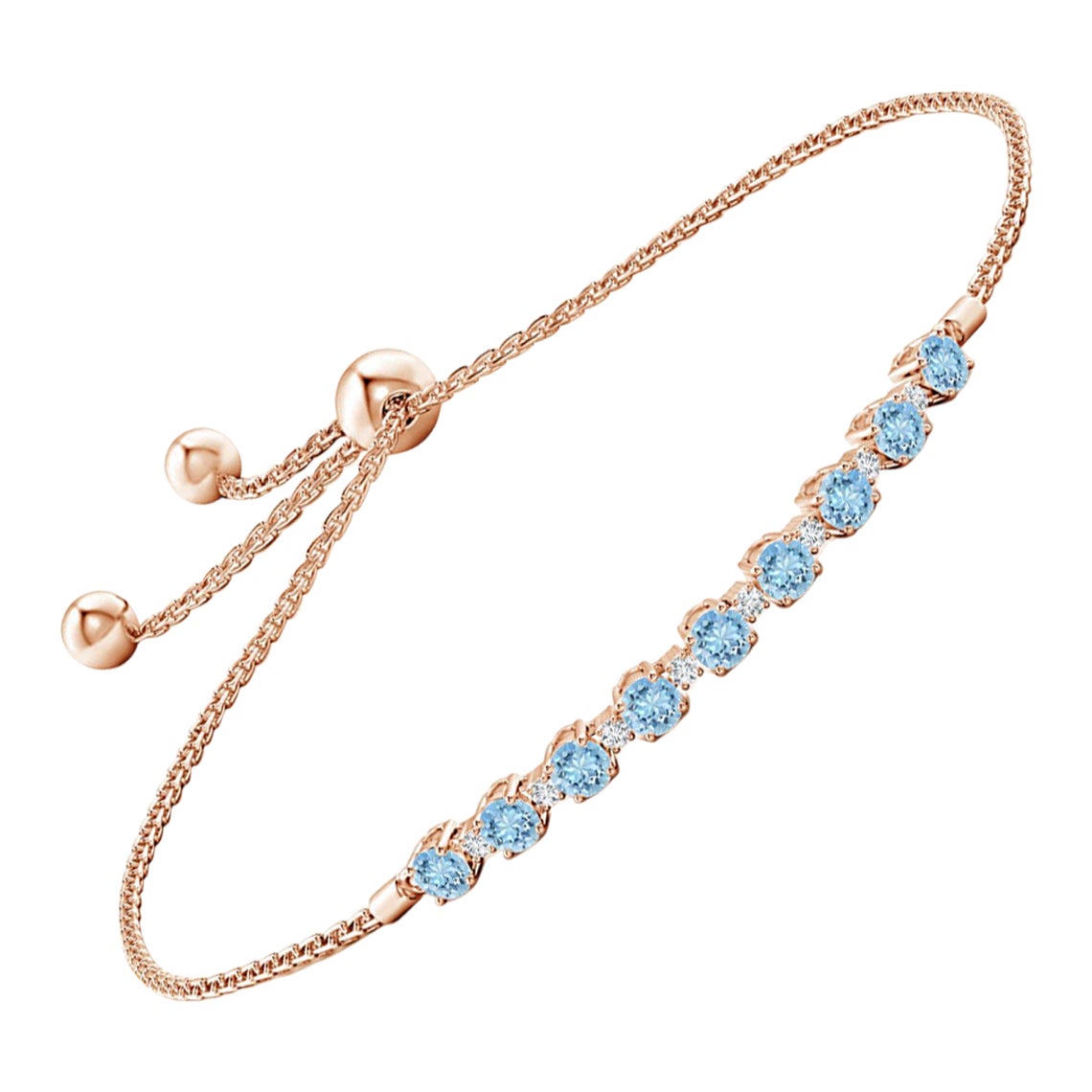 Bracciale tennis con acquamarina naturale e diamanti da 0,90 carati in oro rosa 14 carati