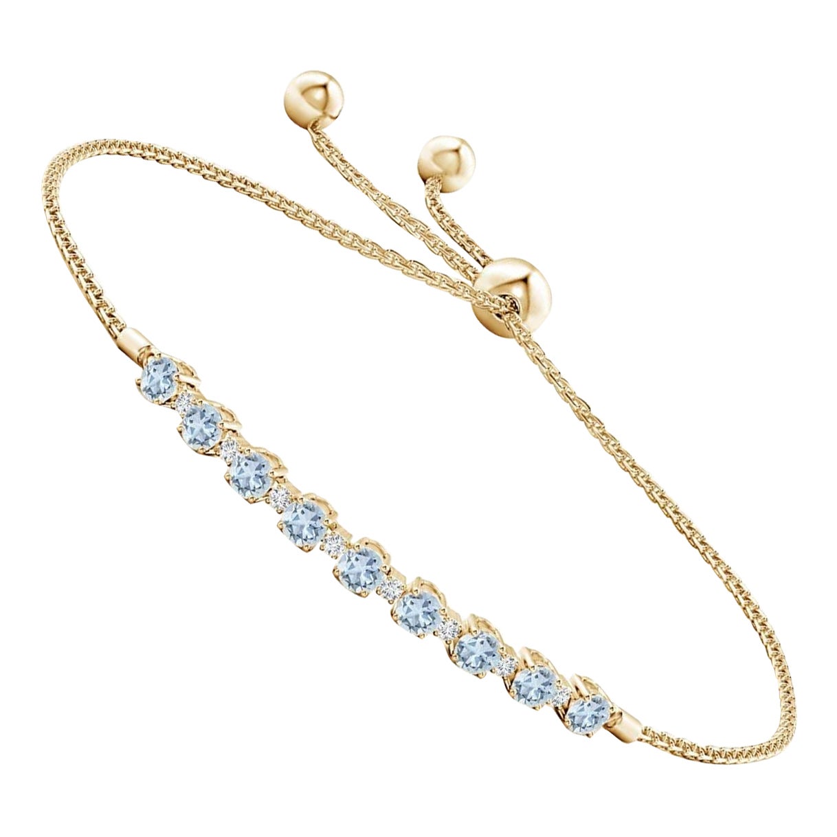 Bracelet tennis en or jaune 14 carats avec aigue-marine naturelle de 0,90 carat et diamants
