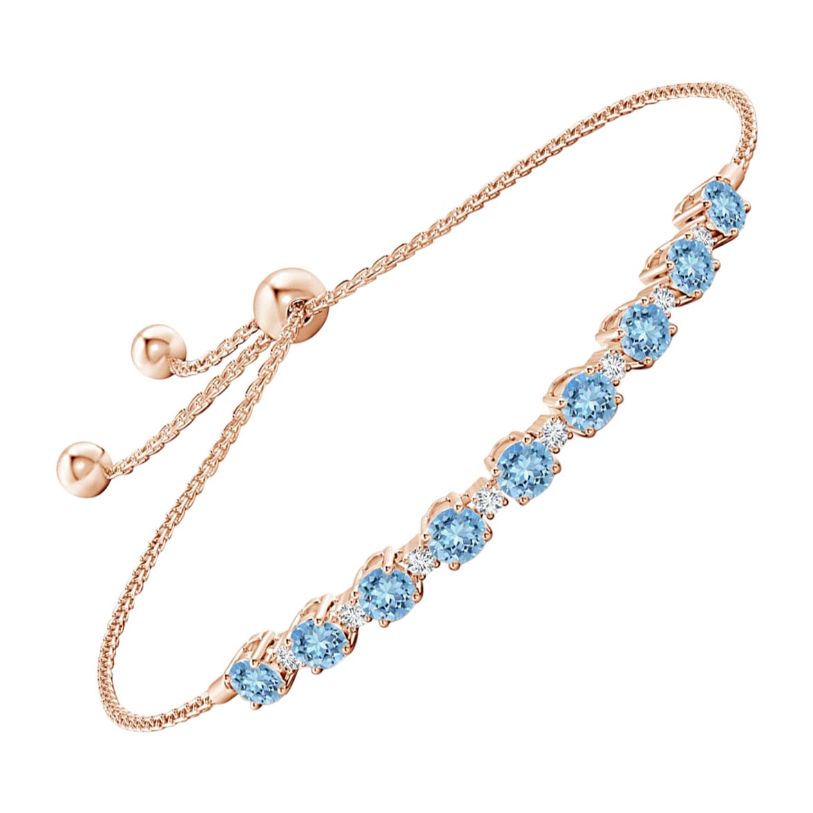Bracciale tennis con acquamarina naturale e diamanti da 1,8 carati in oro rosa 14 carati