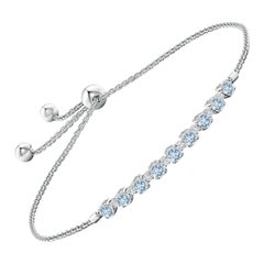 Bracelet tennis en or blanc 14 carats avec aigue-marine naturelle de 0,90 carat et diamants