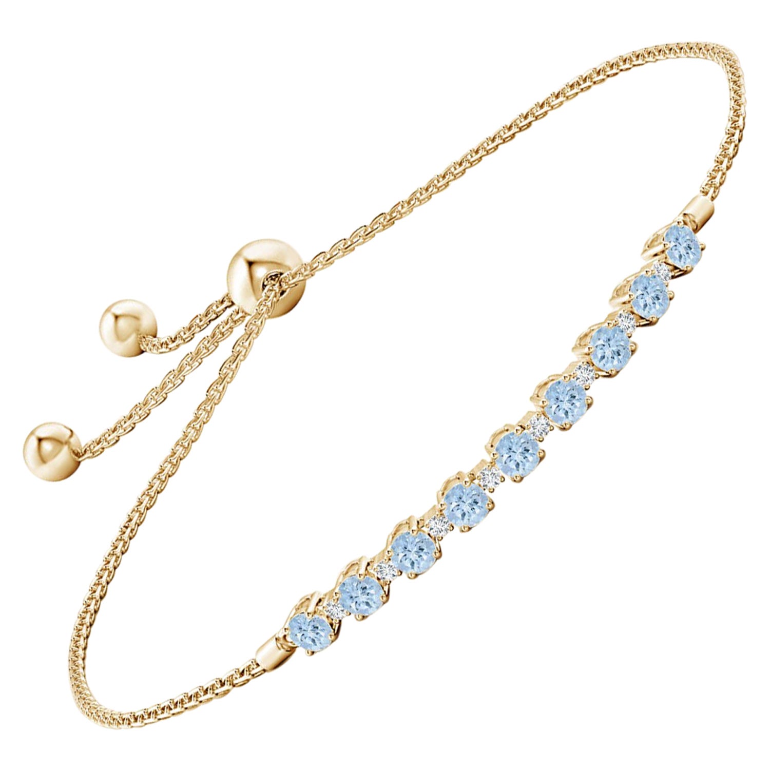 Bracelet tennis en or jaune 14 carats avec aigue-marine naturelle de 0,90 carat et diamants
