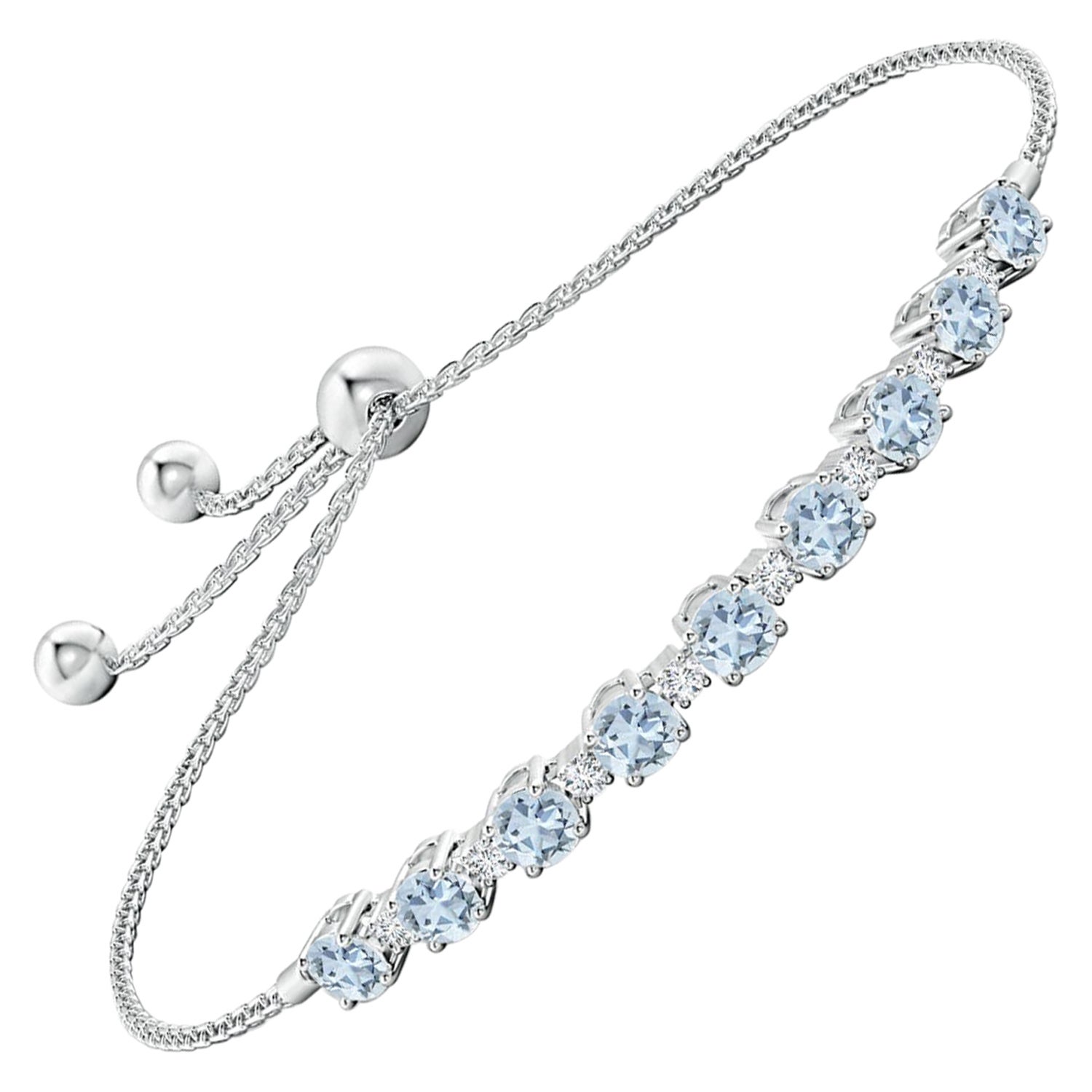 Bracciale tennis con acquamarina naturale da 1,8 carati e diamanti in oro bianco 14 carati
