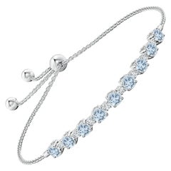 Bracelet tennis en or blanc 14 carats, aigue-marine naturelle de 1,8 carat et diamants