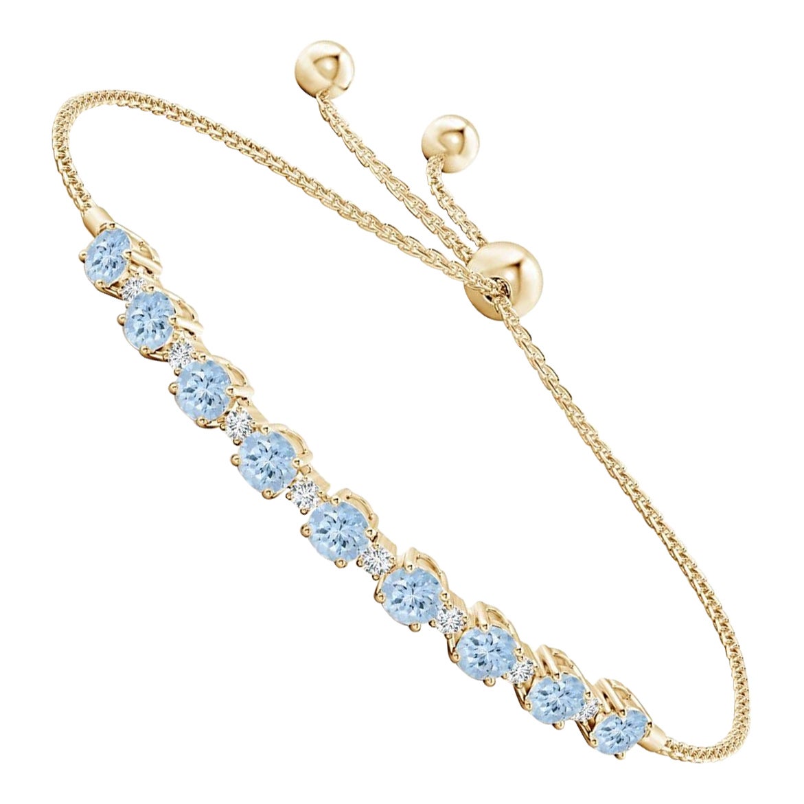 Bracelet tennis en or jaune 14 carats, aigue-marine naturelle de 1,8 carat et diamants en vente