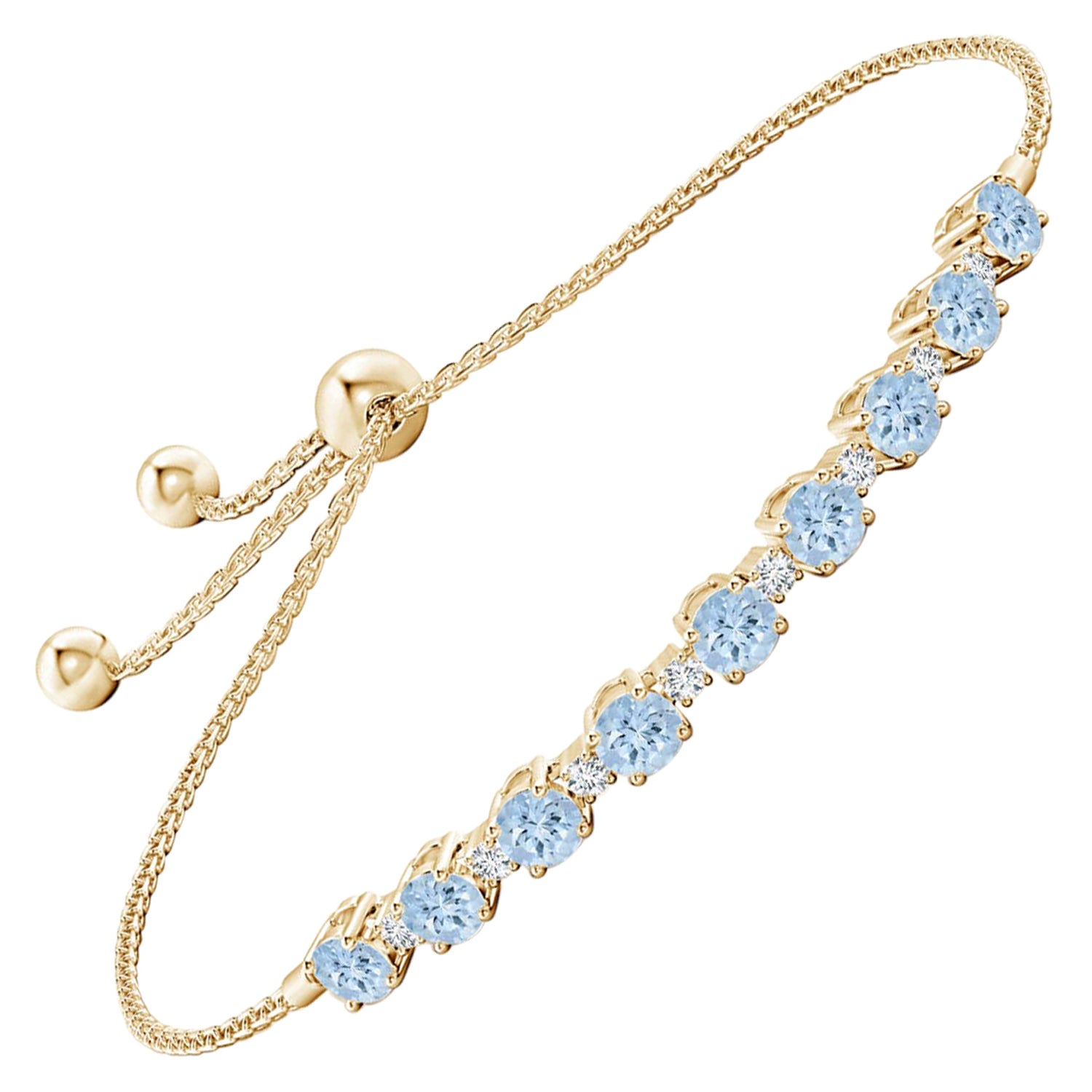 Natural 1.8ct Aquamarine and Diamond Tennis Bracelet in 14K Yellow Gold