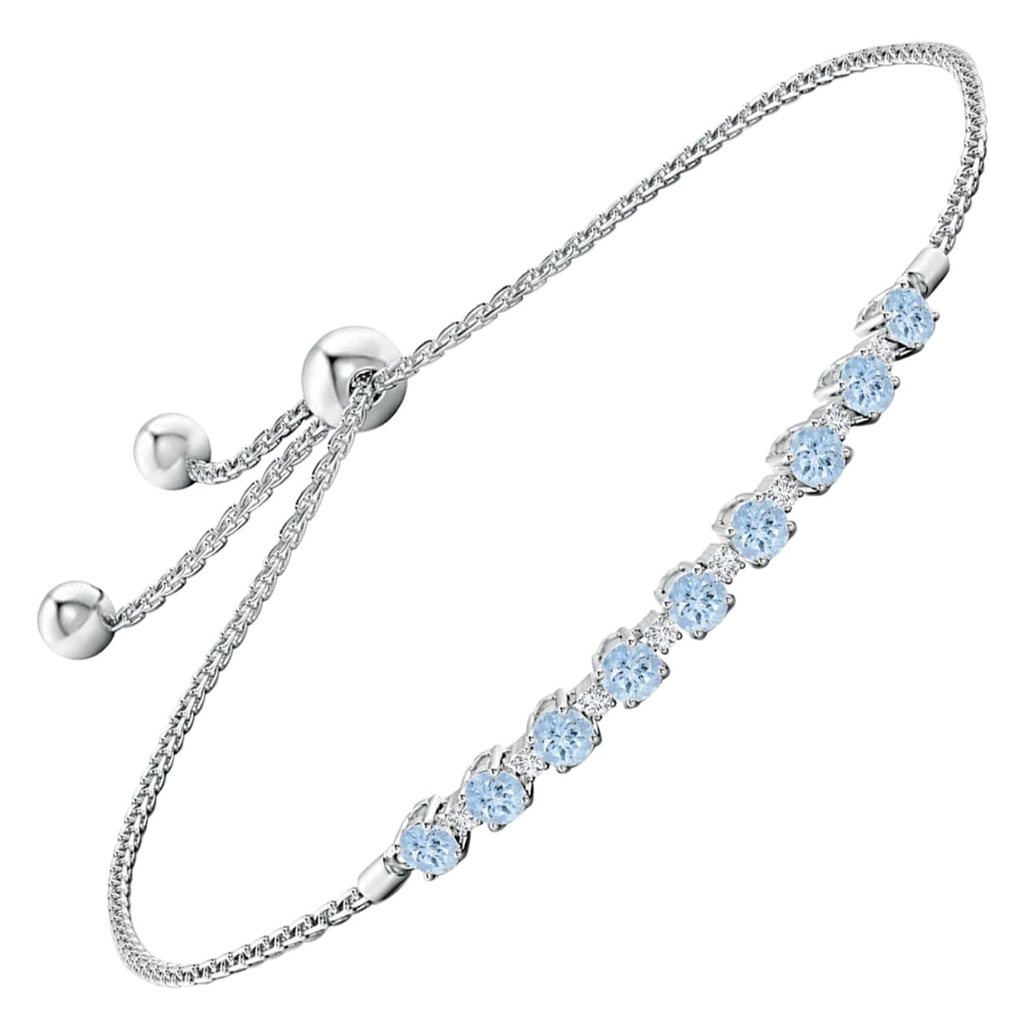 Bracciale tennis con acquamarina naturale da 0,90 ct e diamanti in oro bianco 14 carati