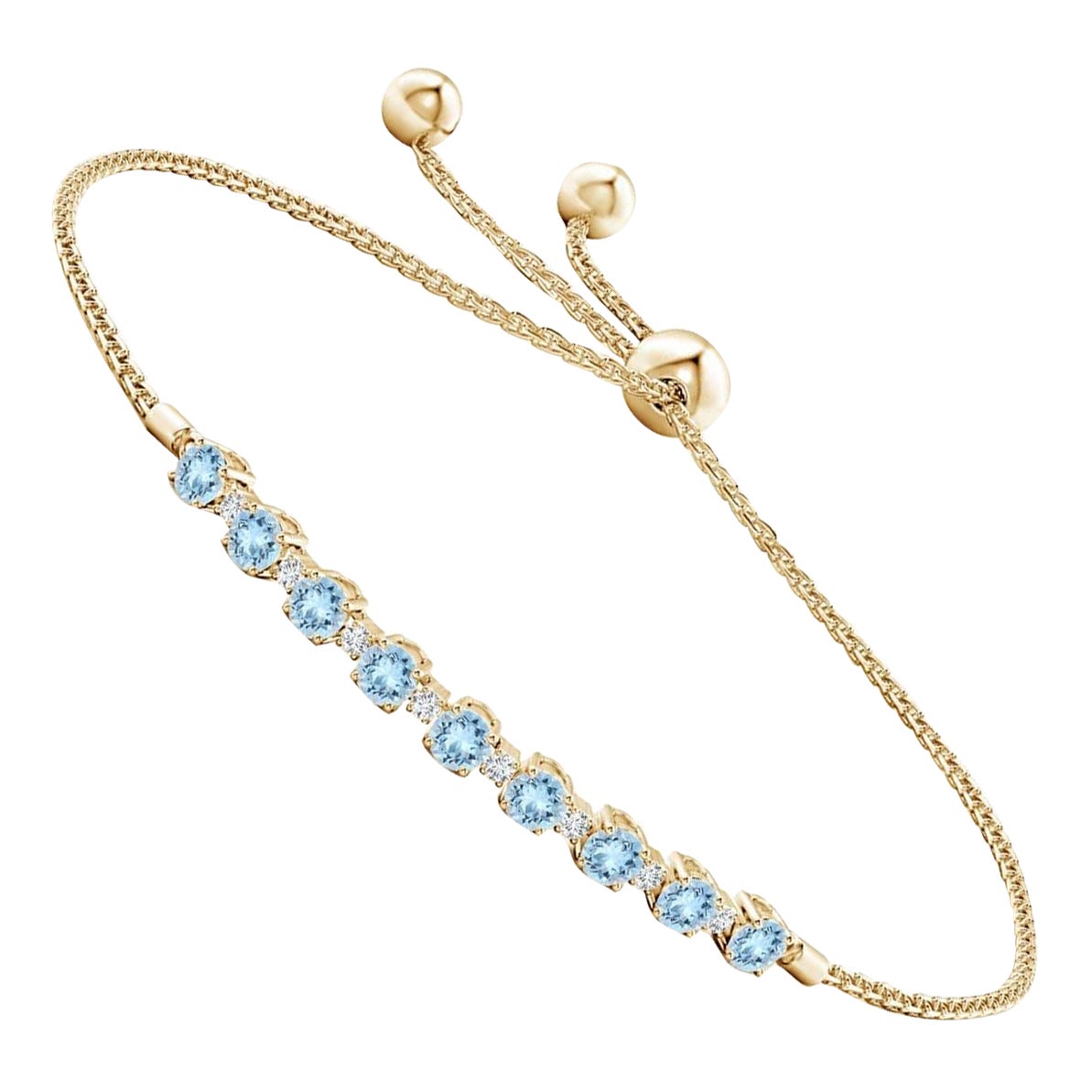 Natural 0.90ct Aquamarine and Diamond Tennis Bracelet in 14K Yellow Gold For Sale