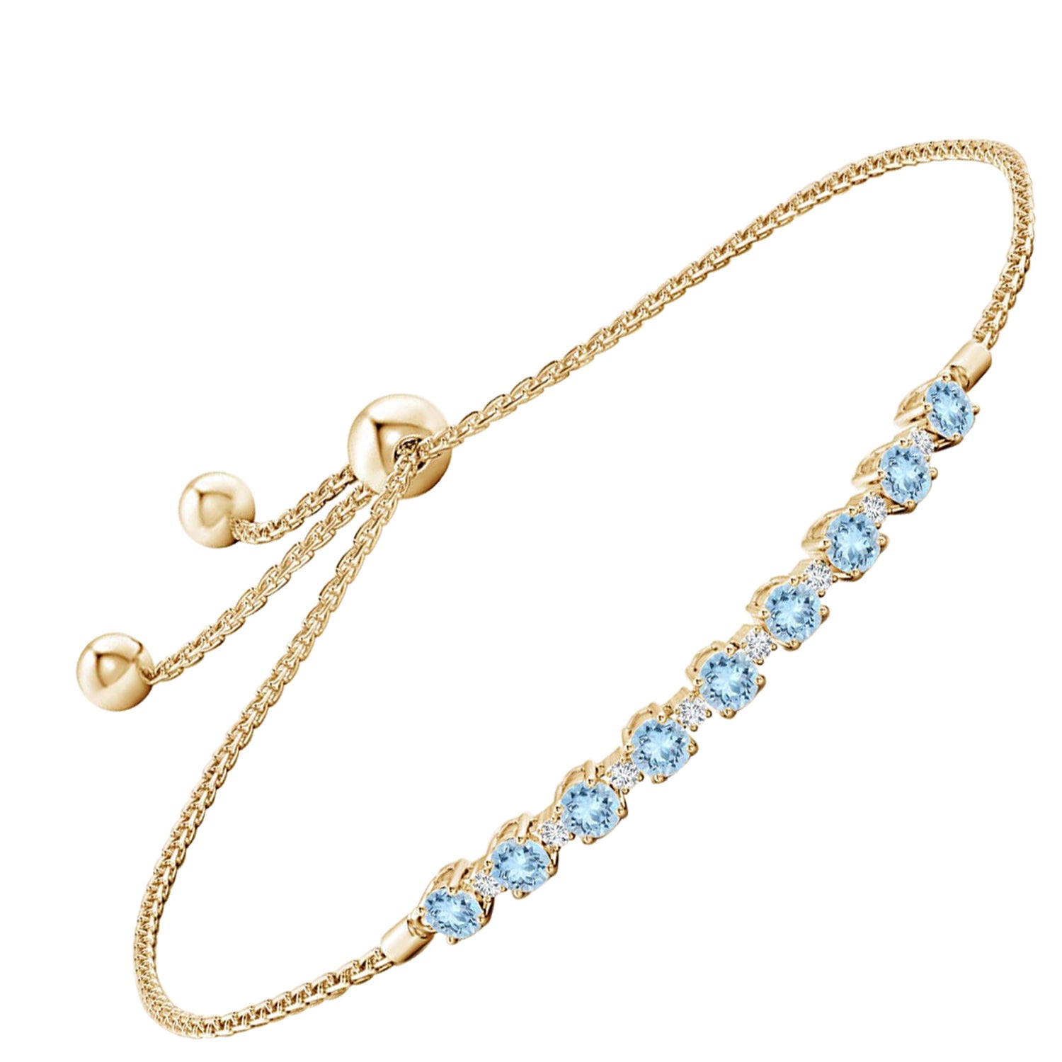 Bracelet tennis en or jaune 14 carats avec aigue-marine naturelle de 0,90 carat et diamants