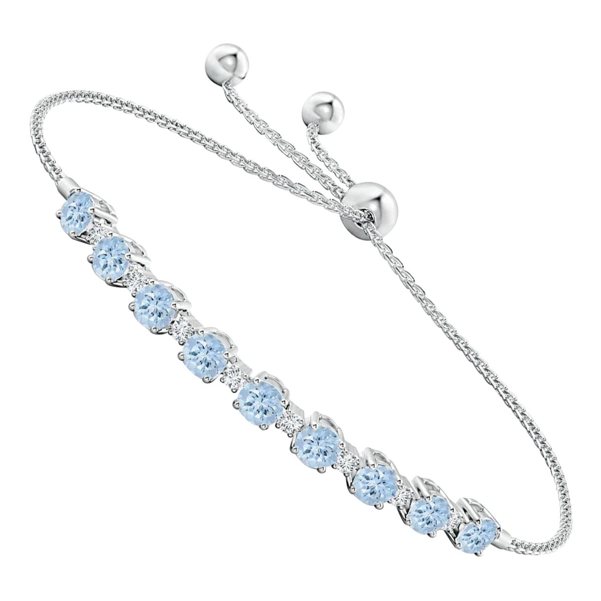 Natural 1.8ct Aquamarine and Diamond Tennis Bracelet in 14K White Gold For Sale