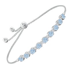 Bracelet tennis en or blanc 14 carats, aigue-marine naturelle de 1,8 carat et diamants