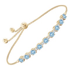 Pulsera de tenis de oro amarillo de 14 quilates con aguamarina natural de 1,8 quilates y diamantes