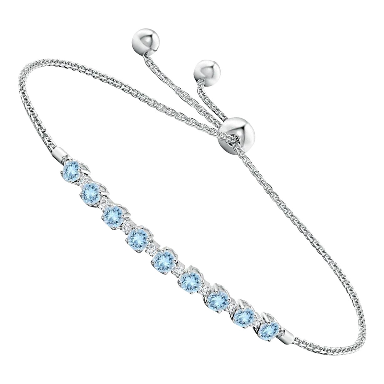 Natural 0.90ct Aquamarine and Diamond Tennis Bracelet in 14K White Gold For Sale