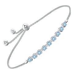 Pulsera de tenis de aguamarina natural de 0,90 ct y diamantes en oro blanco de 14 quilates
