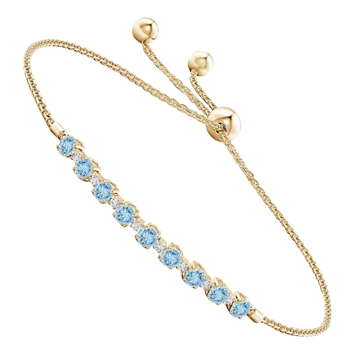 Bracelet tennis en or jaune 14 carats avec aigue-marine naturelle de 0,90 carat et diamants en vente
