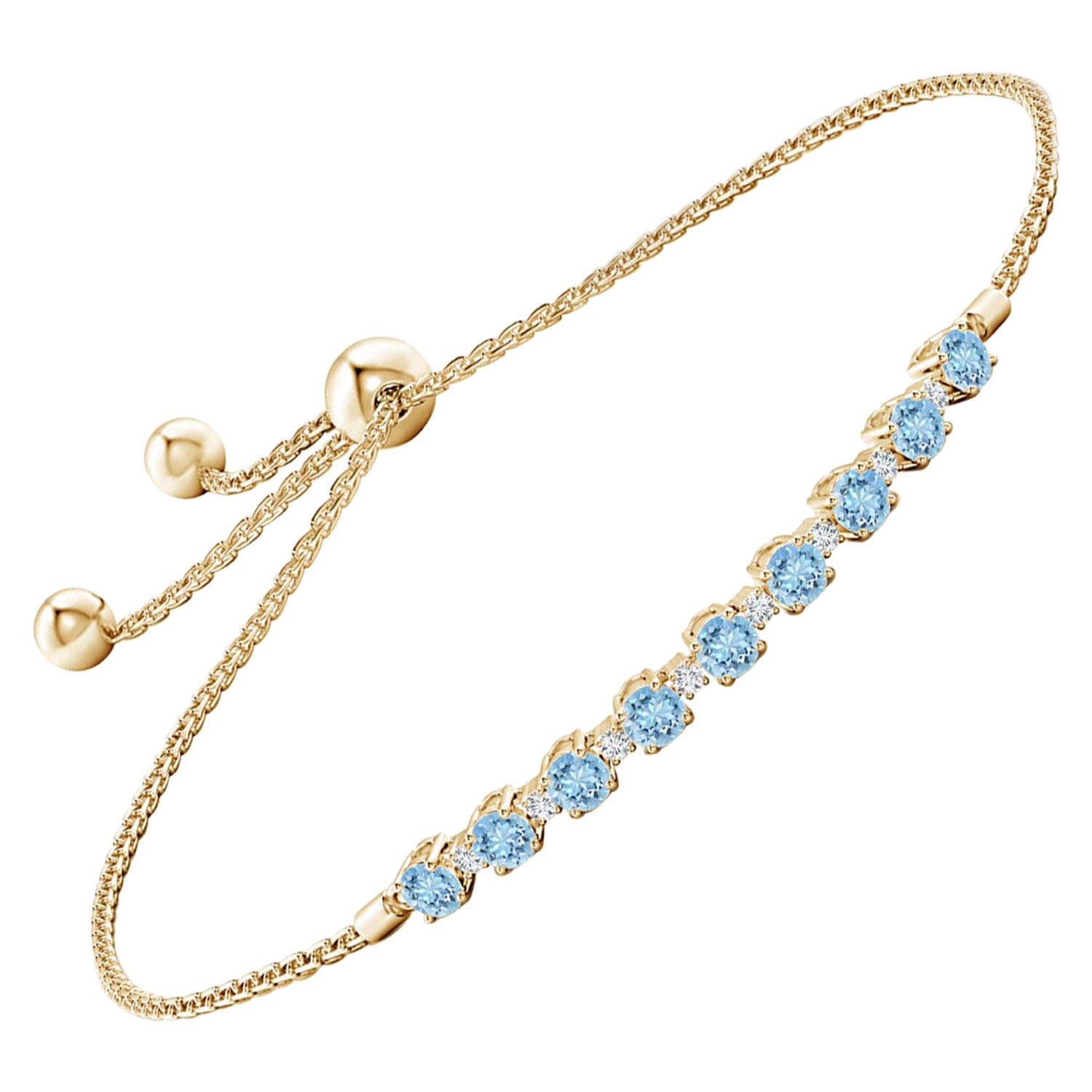 Natural 0.90ct Aquamarine and Diamond Tennis Bracelet in 14K Yellow Gold