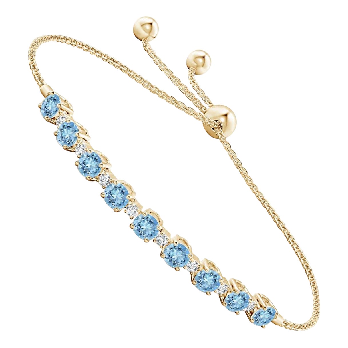 Natural 1.8ct Aquamarine and Diamond Tennis Bracelet in 14K Yellow Gold For Sale