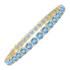 Clásica Pulsera de Tenis Lineal de Aguamarina de 14.00 ct en Oro Amarillo de 14K