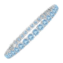 Clásica pulsera de tenis lineal de aguamarina de 14,00 ct en plata