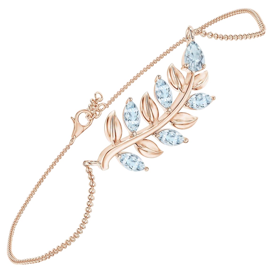 Bracelet de branches d'aigue-marine poire et marquise 0,72ct en or rose 14K en vente
