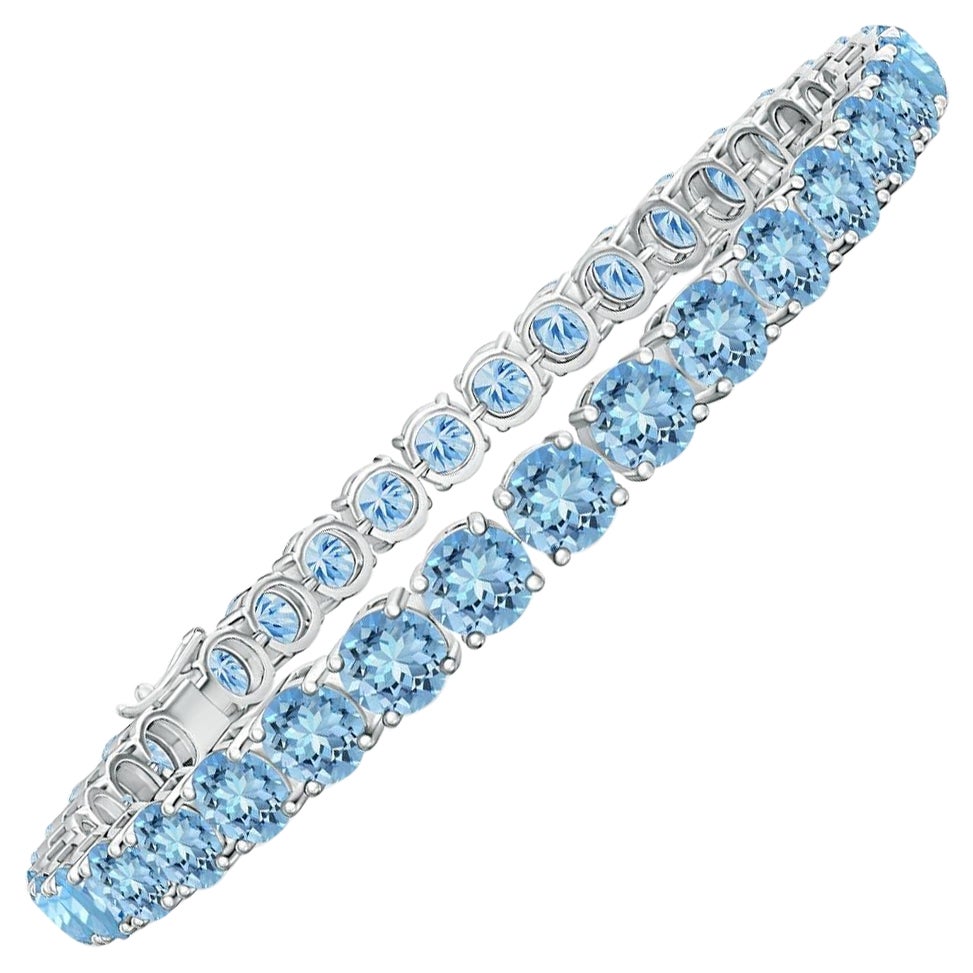 Classic 14.00ct Aquamarine Linear Tennis Bracelet in Silver For Sale