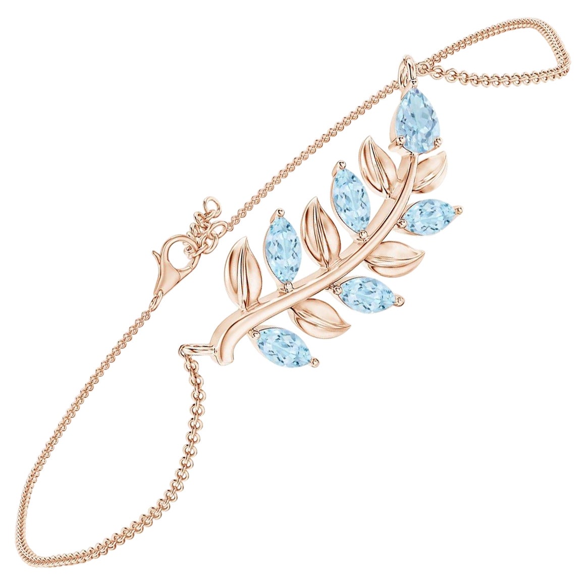 Pear and Marquise 0.72ct Aquamarine Branch Bracelet in 14K Rose Gold For Sale