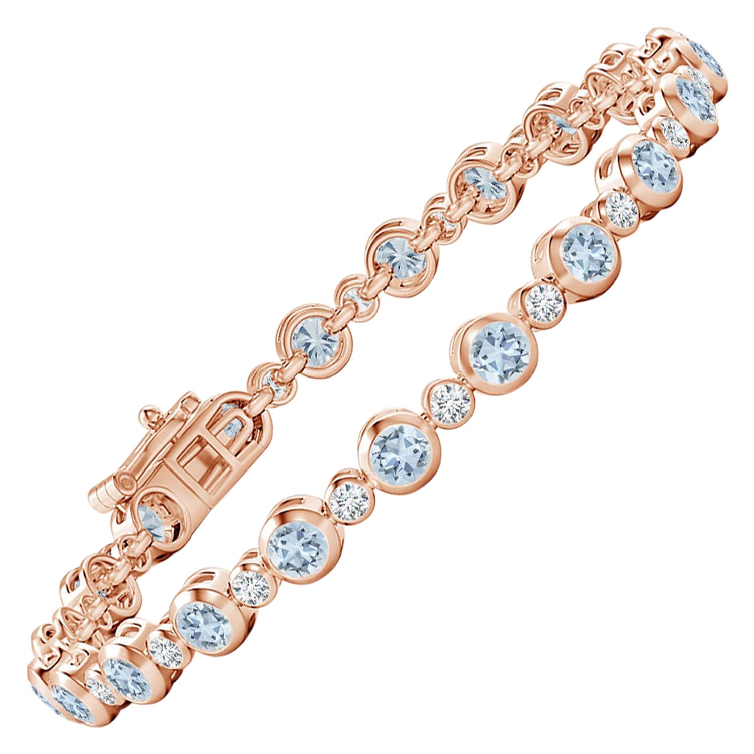 Bracciale tennis con castone, acquamarina e diamanti da 3,15 carati in oro rosa 14 carati