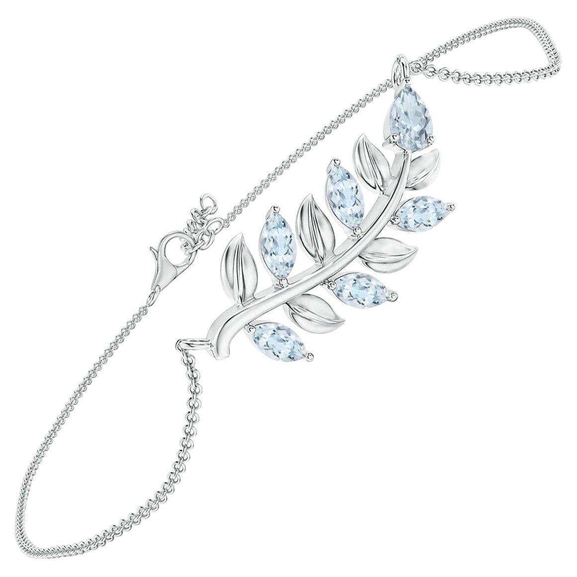 Pear and Marquise 0.72ct Aquamarine Branch Bracelet in 14K White Gold For Sale