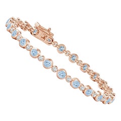 Bracelet tennis en or rose 14 carats serti d'aigue-marine de 2,40 carats et de diamants