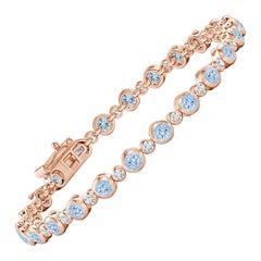 Bracciale tennis con castone, acquamarina e diamanti da 2,40 carati in oro rosa 14K