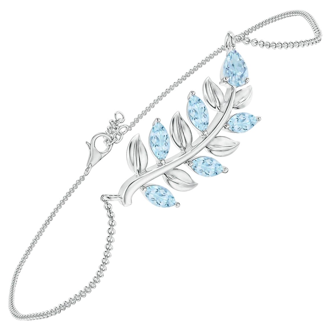 Pear and Marquise 0.72ct Aquamarine Branch Bracelet in 14K White Gold For Sale