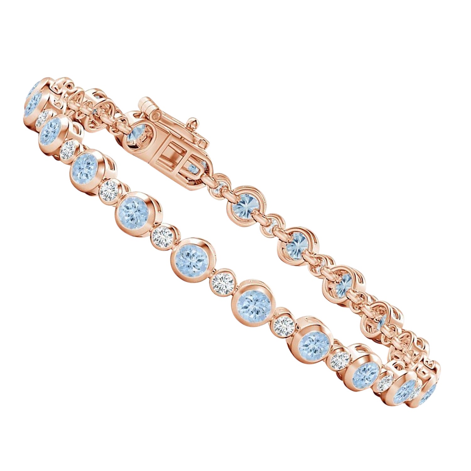Bracelet tennis en or rose 14 carats serti d'aigue-marine de 3,15 carats et de diamants