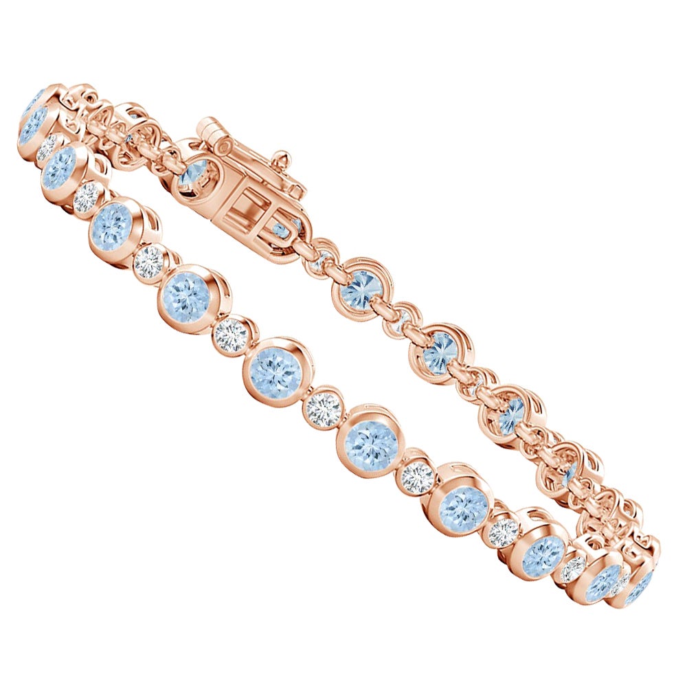 Tennisarmband aus 14 Karat Roségold mit 3,15 Karat Aquamarin und Diamanten in Lünettenfassung