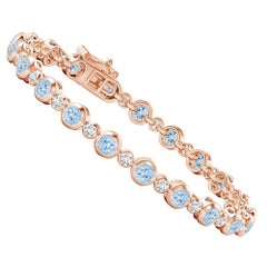 Bezel-Set 3.15ct Aquamarine and Diamond Tennis Bracelet in 14K Rose Gold