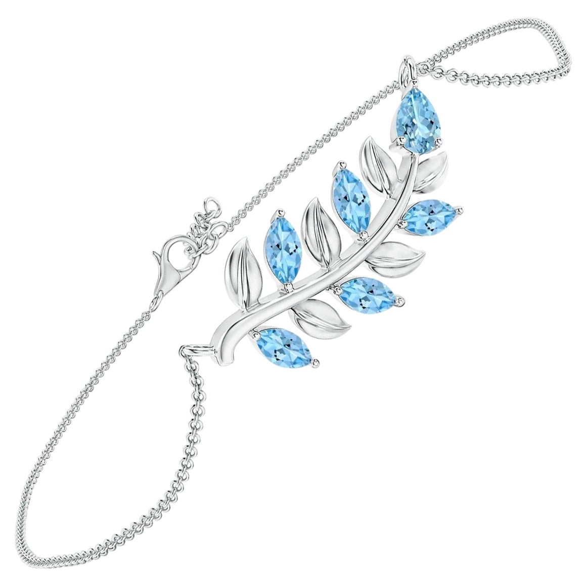 Pear and Marquise 0.72ct Aquamarine Branch Bracelet in 14K White Gold For Sale